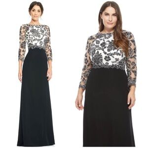 Tadashi Shoji PEONY EMBROIDERED STRETCH CREPE Formal GOWN $613 Womens 16